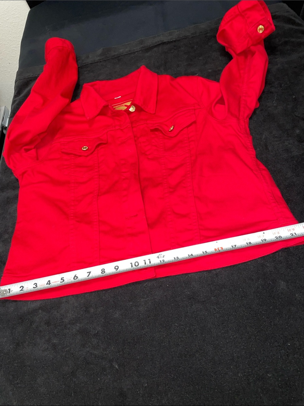 Women’s EUC MICHAEL KORS Red Denim-Style Jacket with Gold Buttons Sz XL - Picture 9 of 10